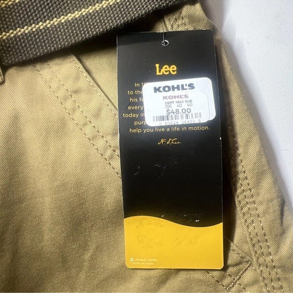 $48 MSRP NWT Mens LEE 100% Cotton CARGO SHORTS & Belt Size 29 Khaki Tan - Picture 4 of 8